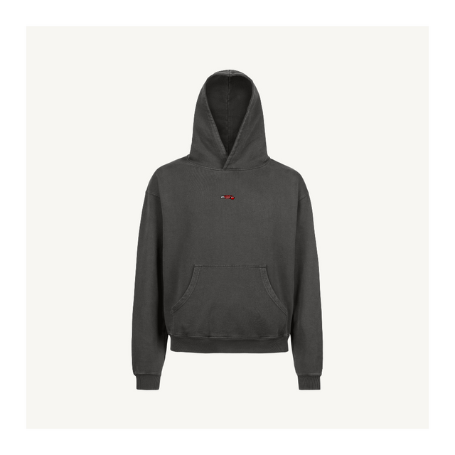 OSH 5mm CENTER CHEST Vintage Black Oversized Hoodie.