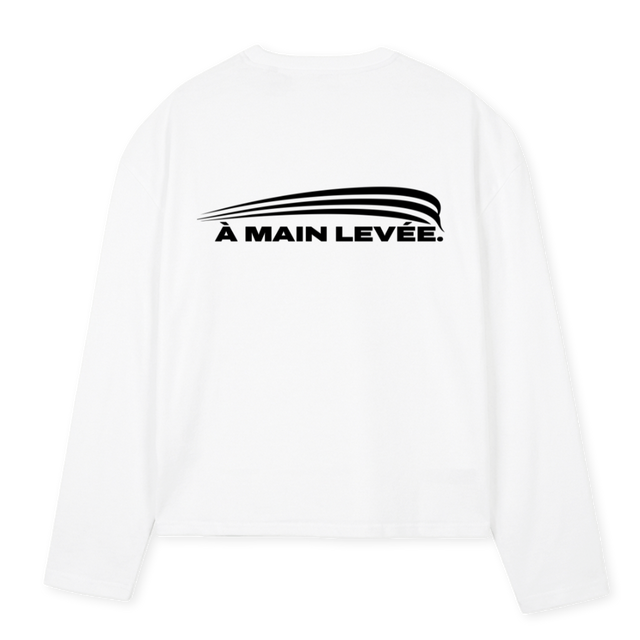 AMLSWOOSHLS White Oversized Boxy LS Tee.