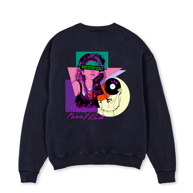 ADWMATERIALGAL_VB Vintage Black Oversized Crewneck Sweater.