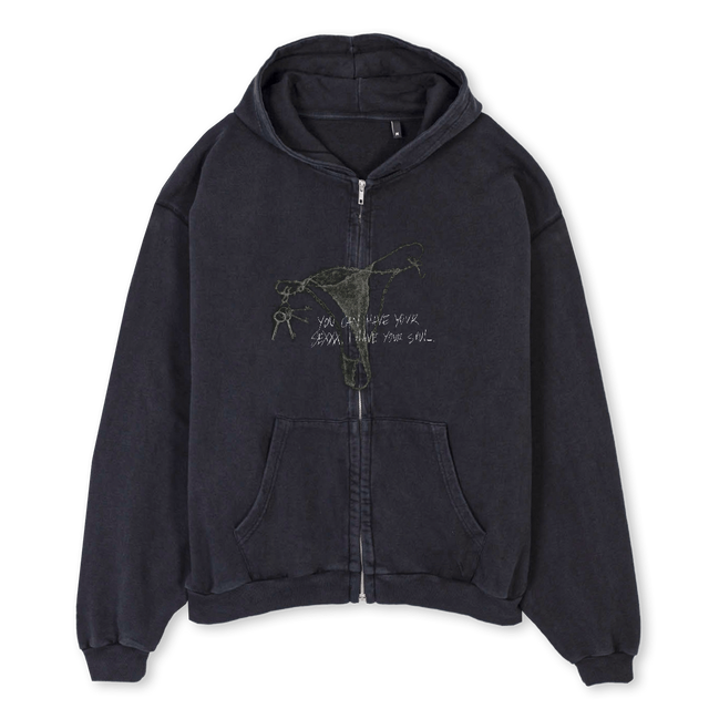 DSZH Vintage Black Oversized Zipped Hoodie.
