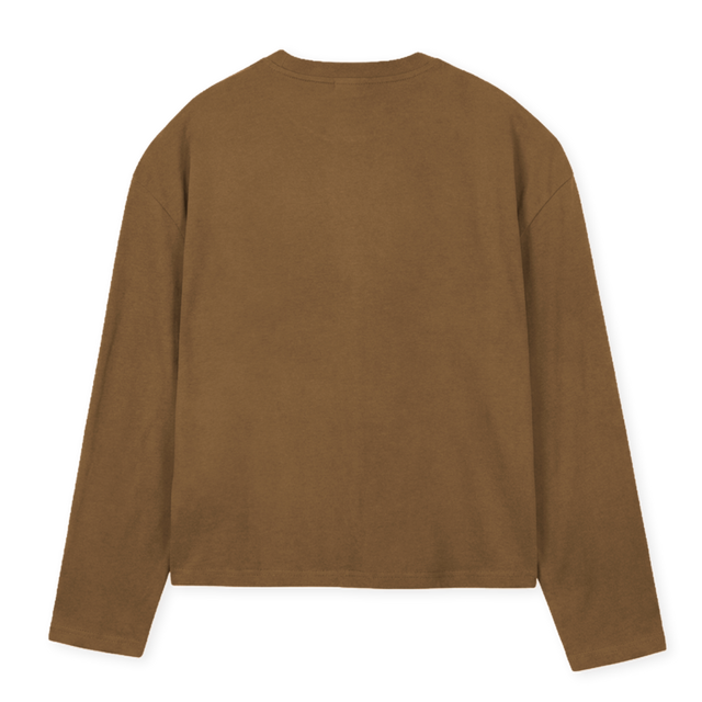 LONGZEBRA Vintage Tan Oversized Boxy LS Tee.