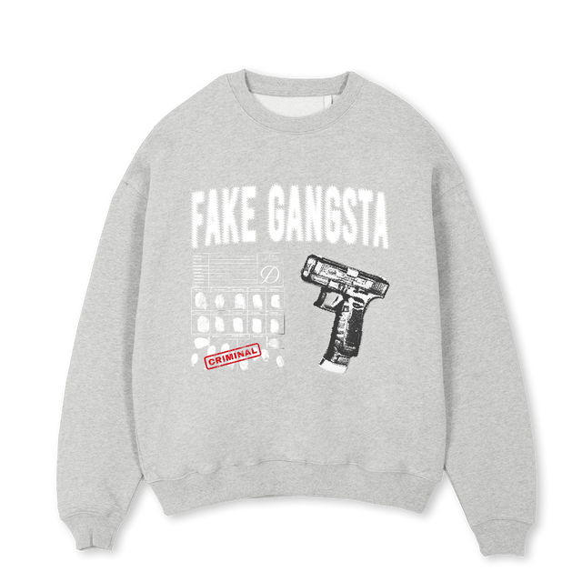 DPFAKEGANGSTA Light Grey Marl Oversized Crewneck Sweater.