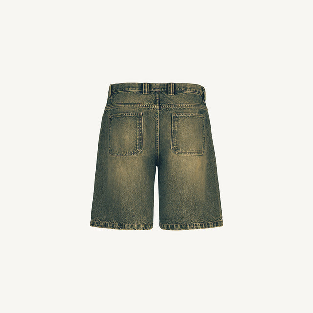 Faded Burn Light Blue Loose Fit Denim Shorts.