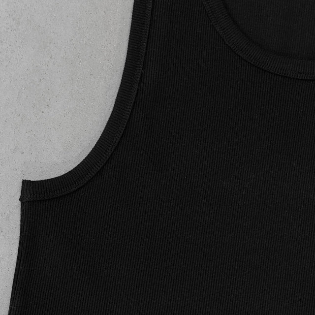 Black Slim Ribbed Tank.