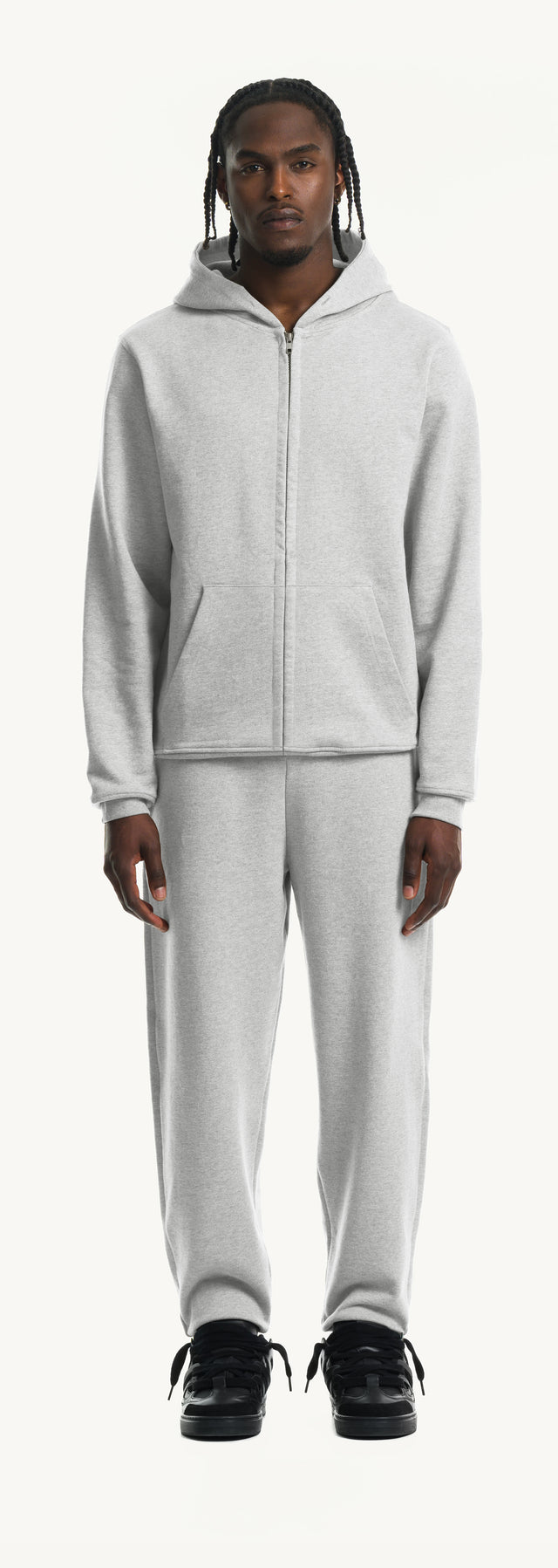 Light Grey Marl Regular Zipped Hoodie.