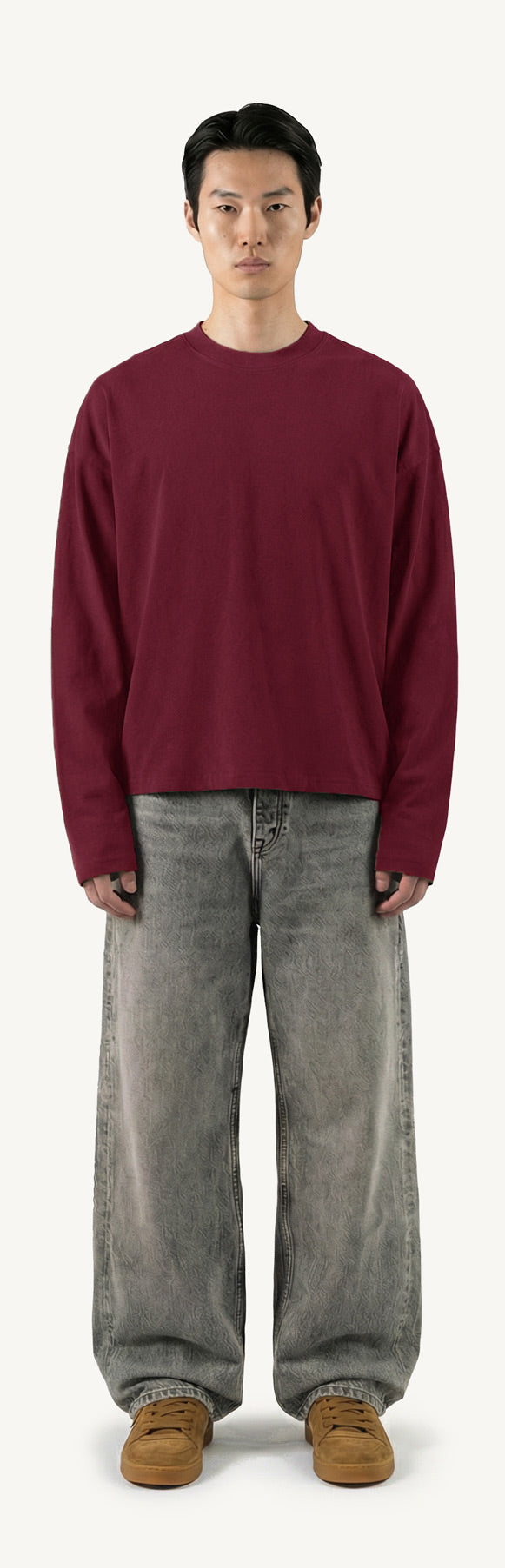 Burgundy Oversized Boxy LS Tee.