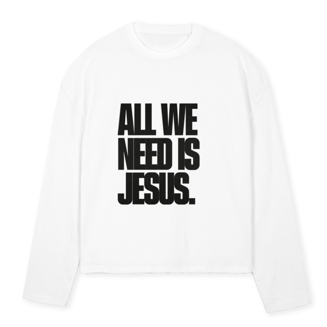 ALL WE NEED White Oversized Boxy LS Tee.