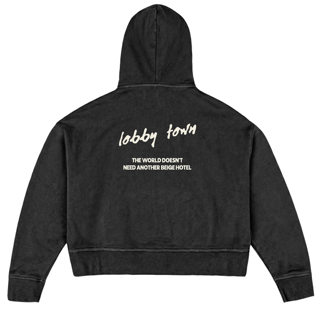 LOBBYTOWN Vintage Black Oversized Boxy Hoodie.