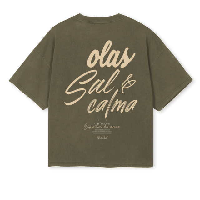 CALMA Vintage Olive Oversized Boxy Tee.