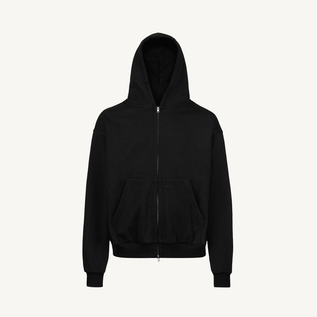 Black Oversized Zipped Hoodie.