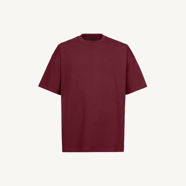 Burgundy Oversized Tee Mockups.