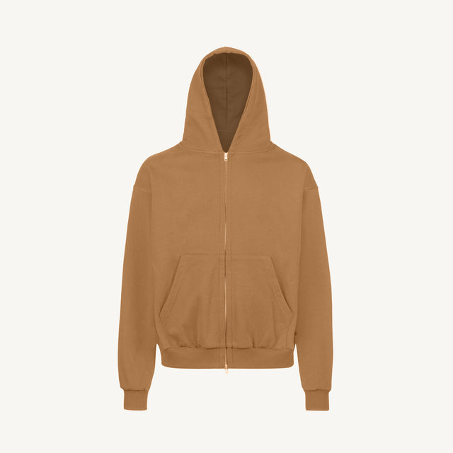 Camel Oversized Zipped Hoodie .
