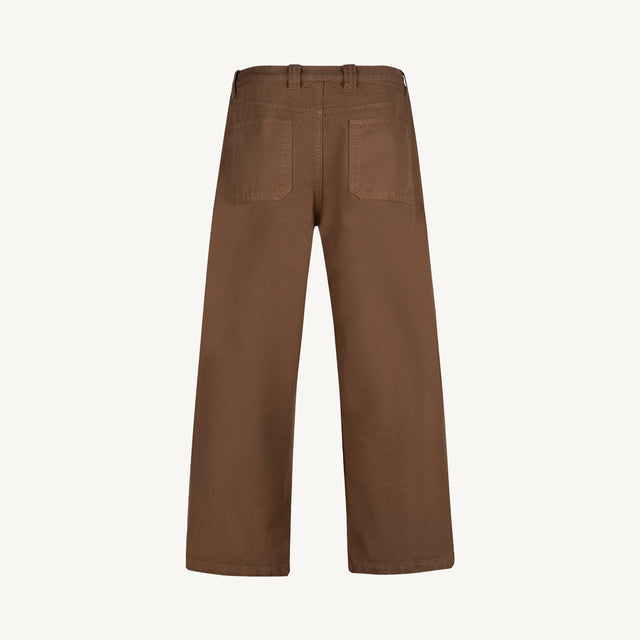 Brown Relaxed Straight Canvas Pants.