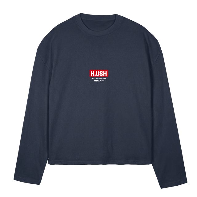 HUSH SILENT CODE Navy Blue Oversized Boxy LS Tee.