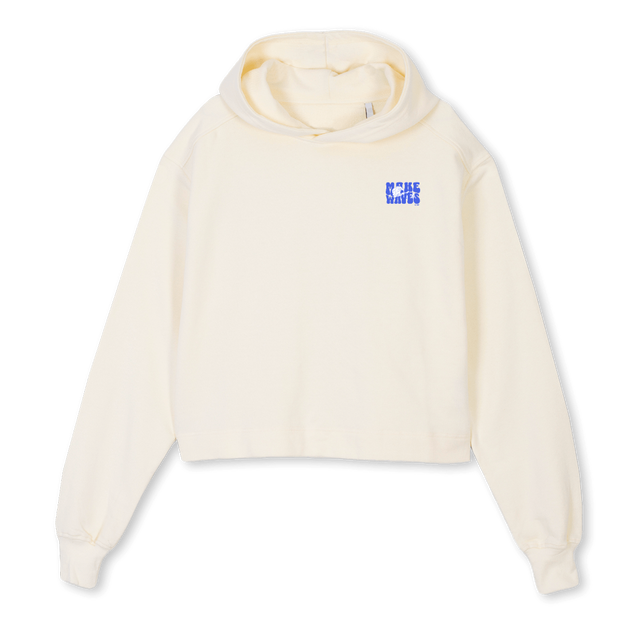 MAKE WAVES Cream Cropped Hoodie.