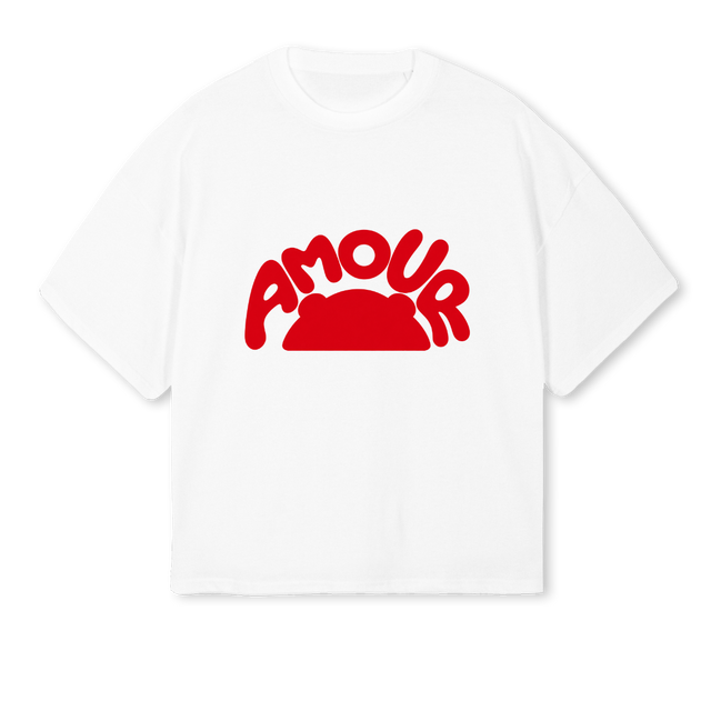 AMOUR White Oversized Boxy Tee.