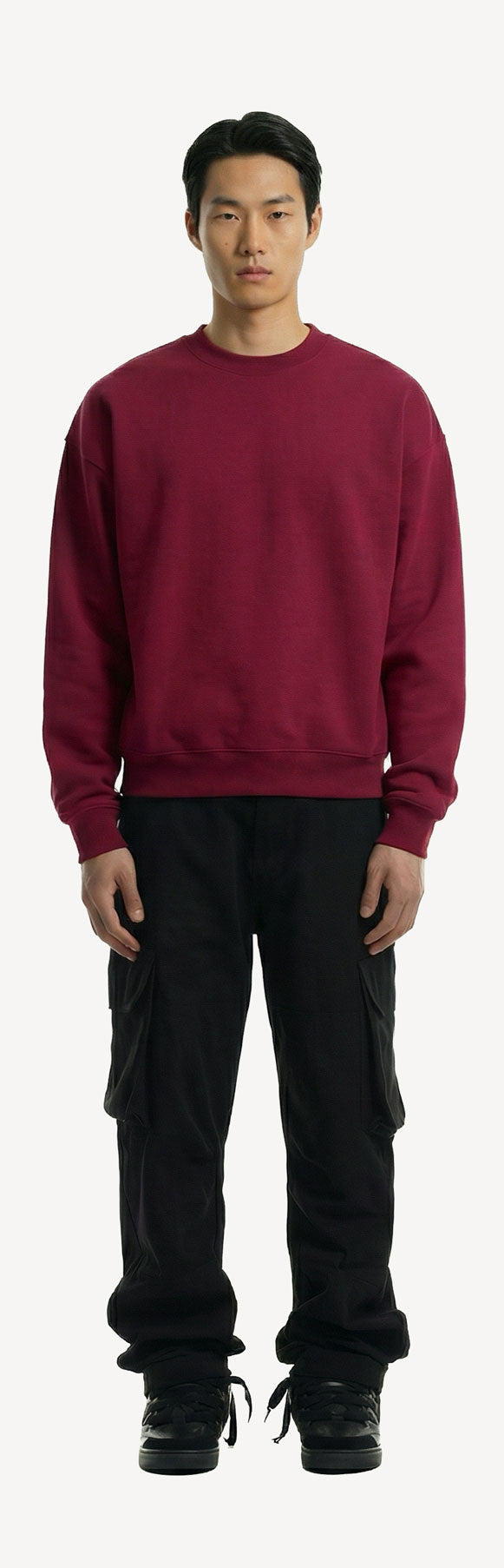 Burgundy Oversized Crewneck Sweater.