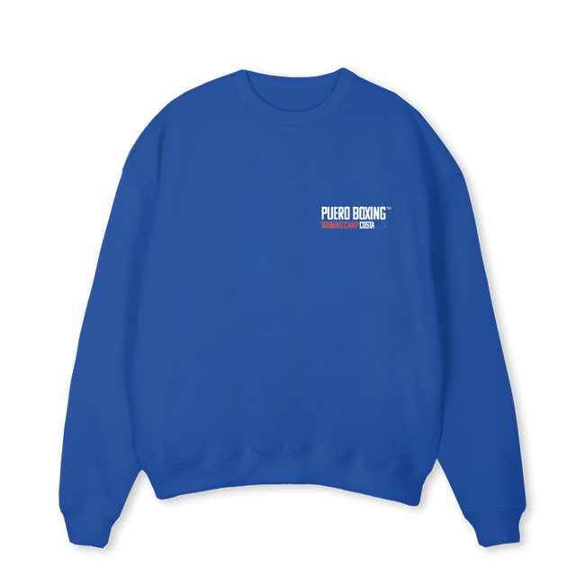 PUERO BOXING Cobalt Blue Oversized Crewneck Sweater.