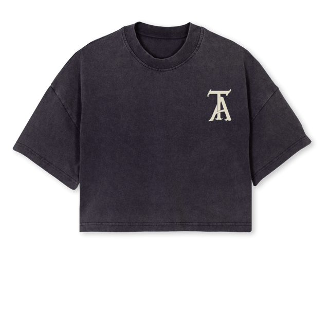 BOLD TA Vintage Black Cropped Oversized Tee.