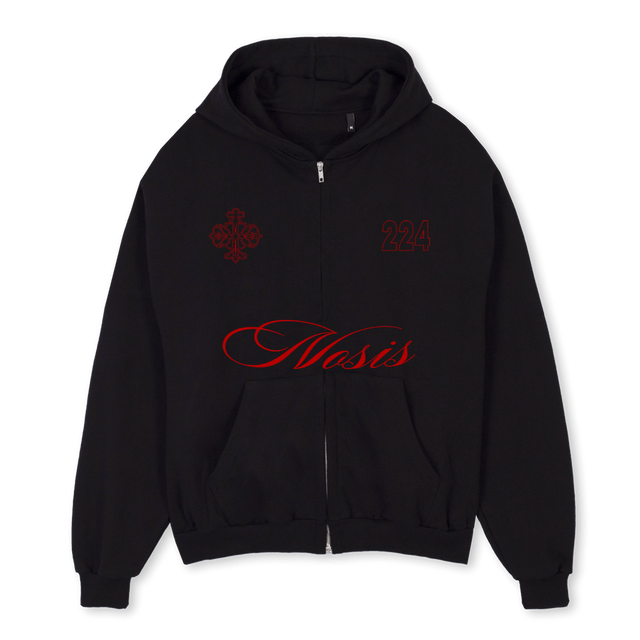 EMBLEMZIP Black Oversized Zipped Hoodie.