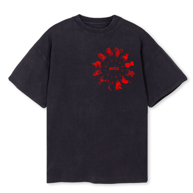 ZODIAC WHEEL Vintage Black Oversized Tee.