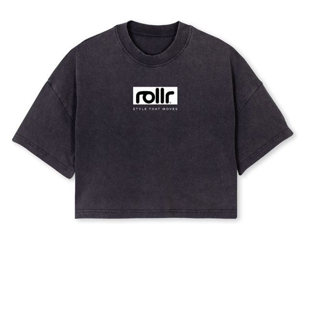 ROLLRCROPTEE Vintage Black Cropped Oversized Tee.
