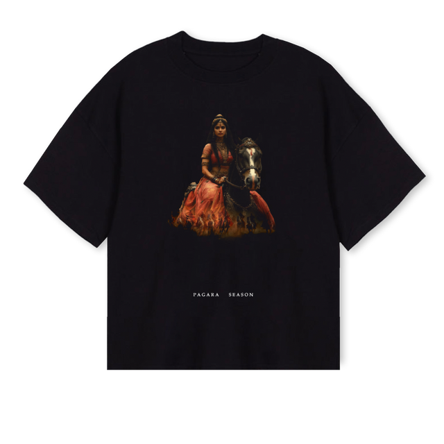 VELUNACHIYAR Black Oversized Boxy Tee.