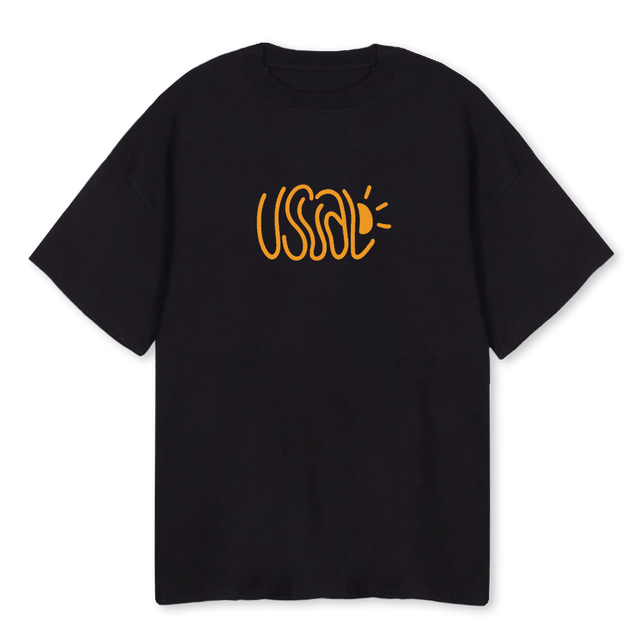 USUAL DAY ORANGE Black Oversized Tee.
