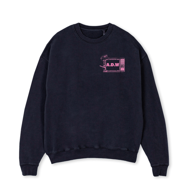 ADWLIVEPINK Vintage Black Oversized Crewneck Sweater.