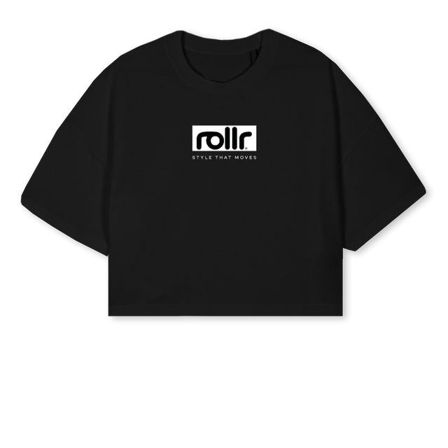 ROLLRCROPTEE Black Cropped Oversized Tee.