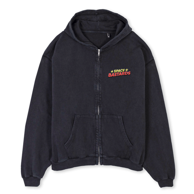 SPACEBASTARDS Vintage Black Oversized Zipped Hoodie.