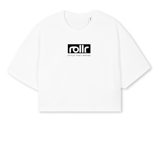 ROLLRCROPTEE White Cropped Oversized Tee.
