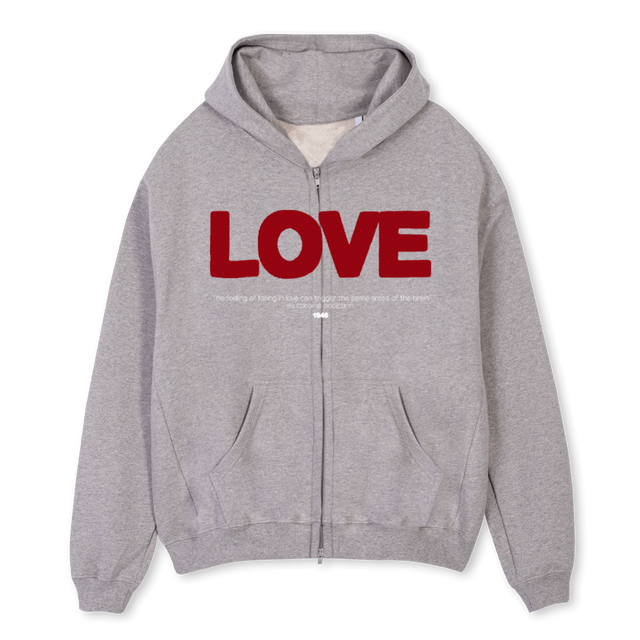 LOVE Grey Marl Oversized Zipped Hoodie.