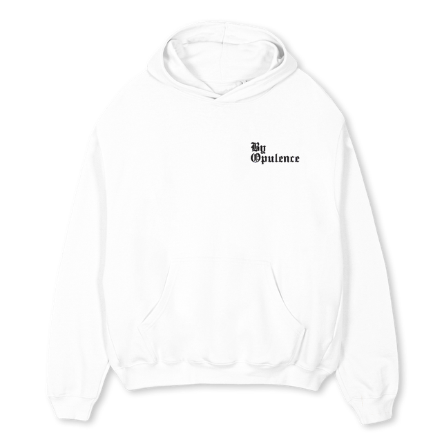 BYOPULENCEHOOD White Oversized Hoodie.
