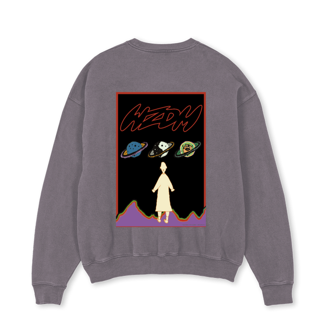 PLANETS Pigment Grey Oversized Crewneck Sweater.