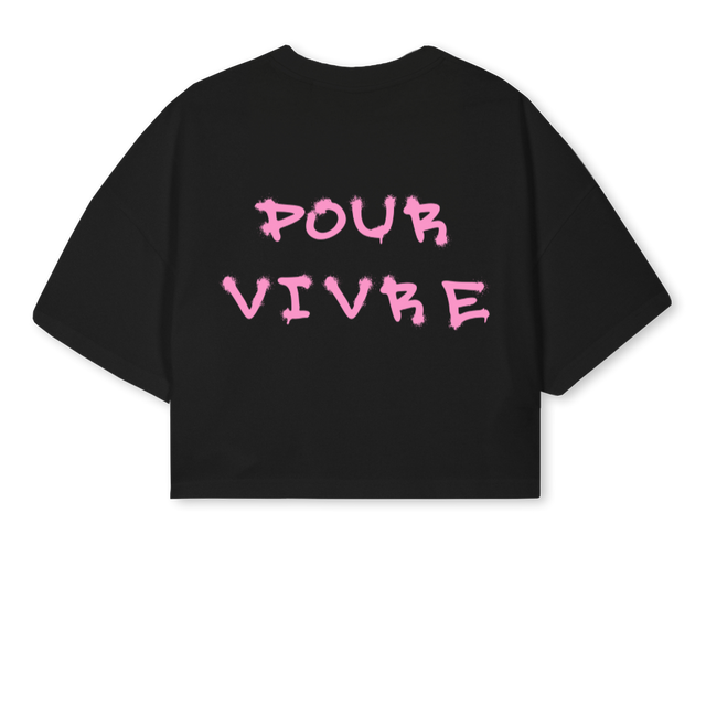POURVIVREPAINTBS_CROP Black Cropped Oversized Tee