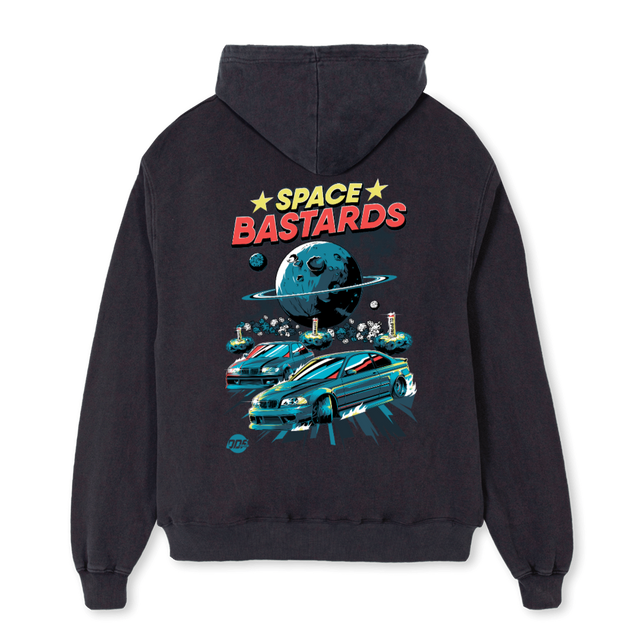 SPACEBASTARDS Vintage Black Oversized Zipped Hoodie.
