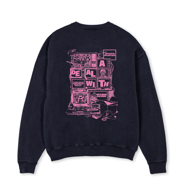 ADWLIVEPINK Vintage Black Oversized Crewneck Sweater.