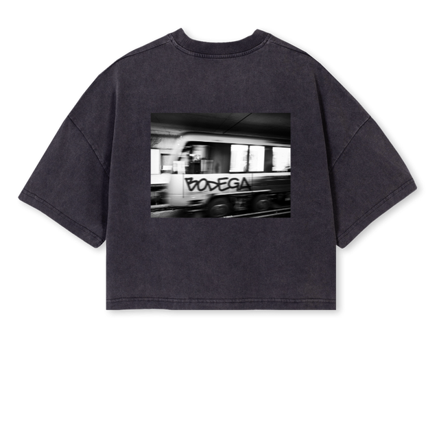 BODEGAMTLMETROCROP_VB Vintage Black Cropped Oversized Tee