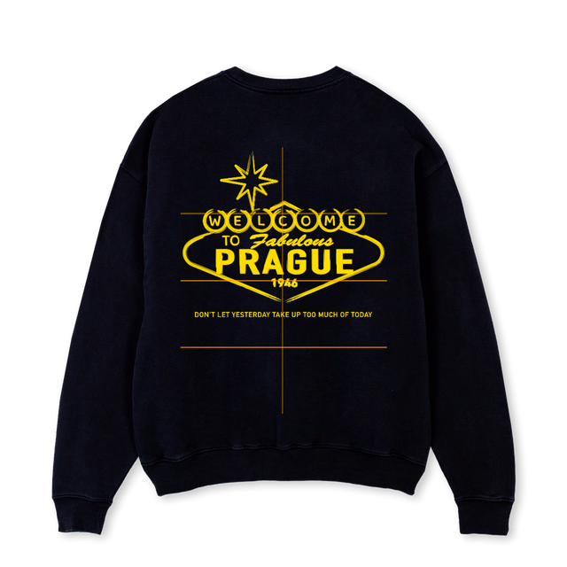 WLCM TO PRG YL Black Oversized Crewneck Sweater.