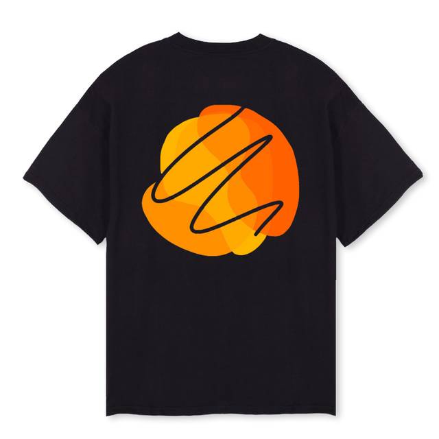 USUAL DAY ORANGE Black Oversized Tee.