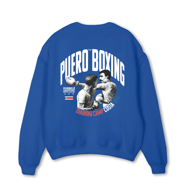 PUERO BOXING Cobalt Blue Oversized Crewneck Sweater.