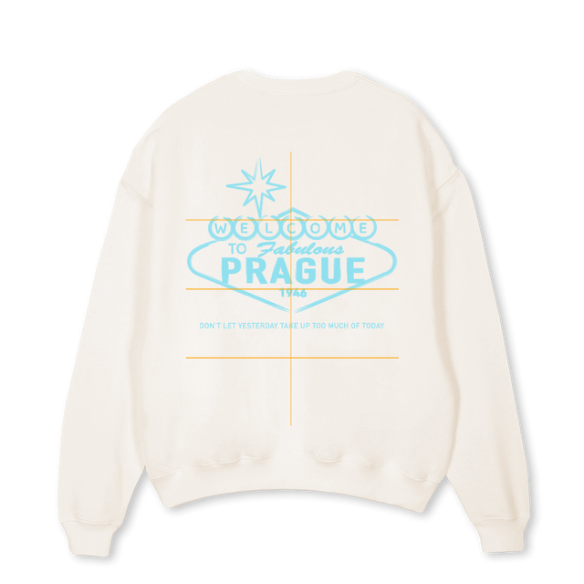 WLCM TO PRG BL Cream Oversized Crewneck Sweater.