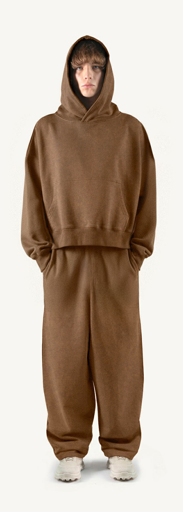 Vintage Tan Straight-Leg Baggy Sweatpants.