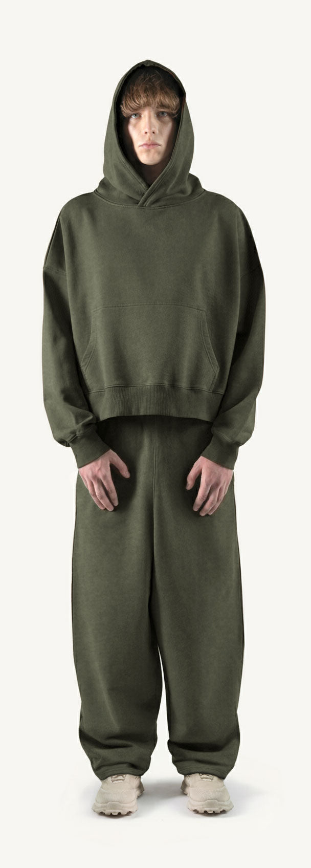 Vintage Olive Straight-Leg Baggy Sweatpants.