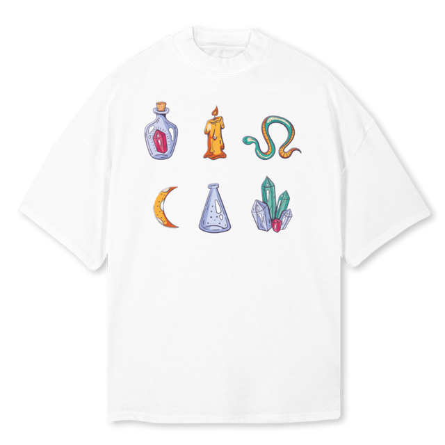 FLYER White Oversized Mock Neck Tee.