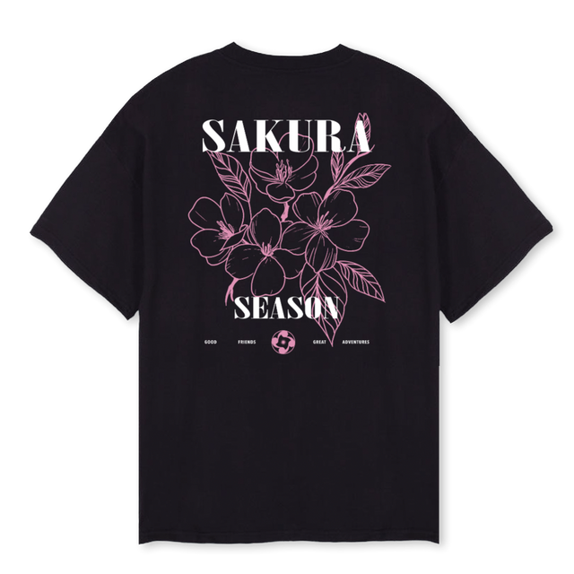 NAKAMA SAKURA SEASON Black Oversized Tee.