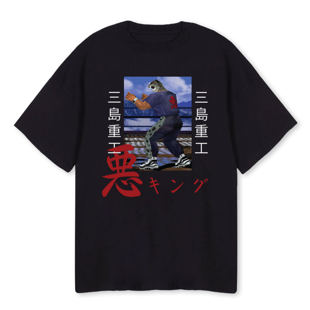TEKKEN THREE KING Black Oversized Tee.