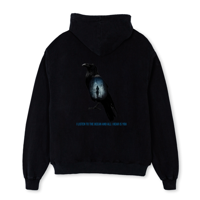 NCOCEAN Black Oversized Zipped Hoodie.