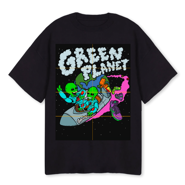 GREEN PLANET Black Oversized Tee.